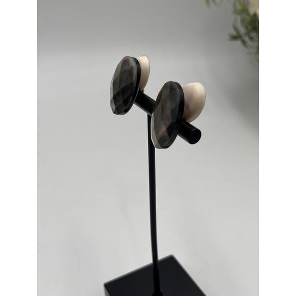 Margo Morrison Sterling Silver Abalone Mother of Pearl Doublet Stud Clip Earring - Picture 5 of 8